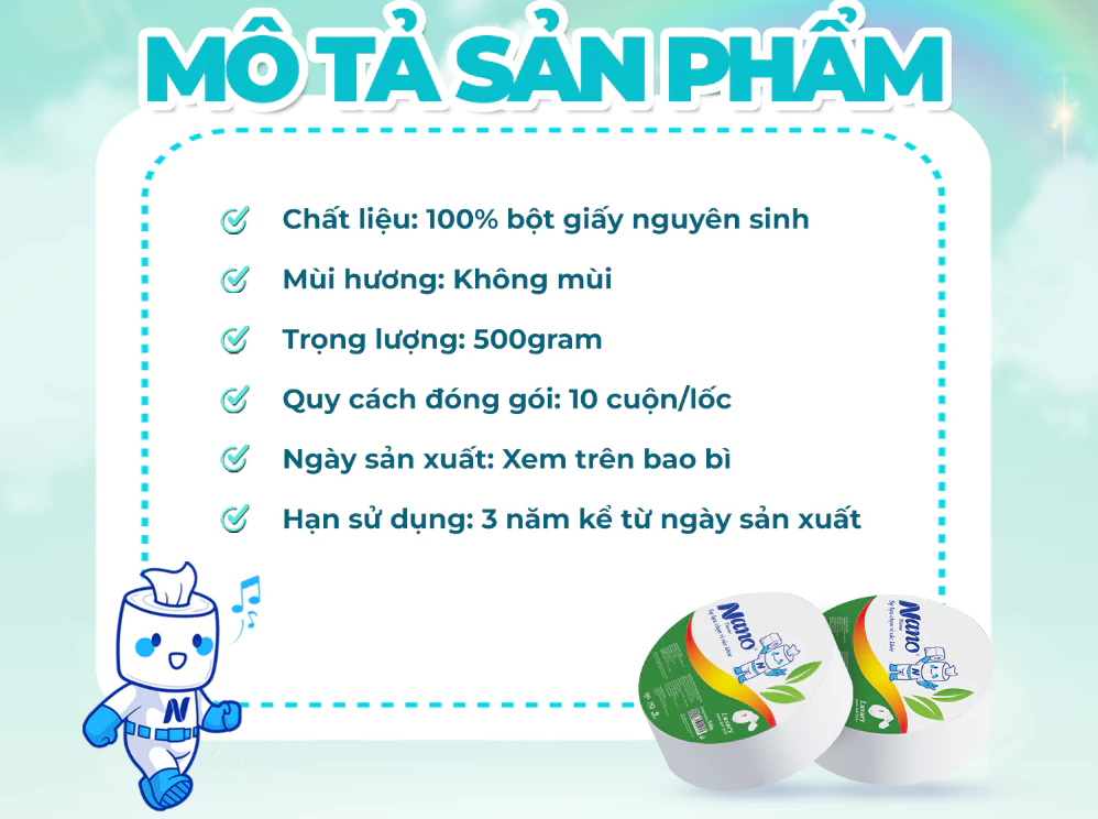  Giấy vệ sinh cuộn lớn 3 lớp Nano 500g 