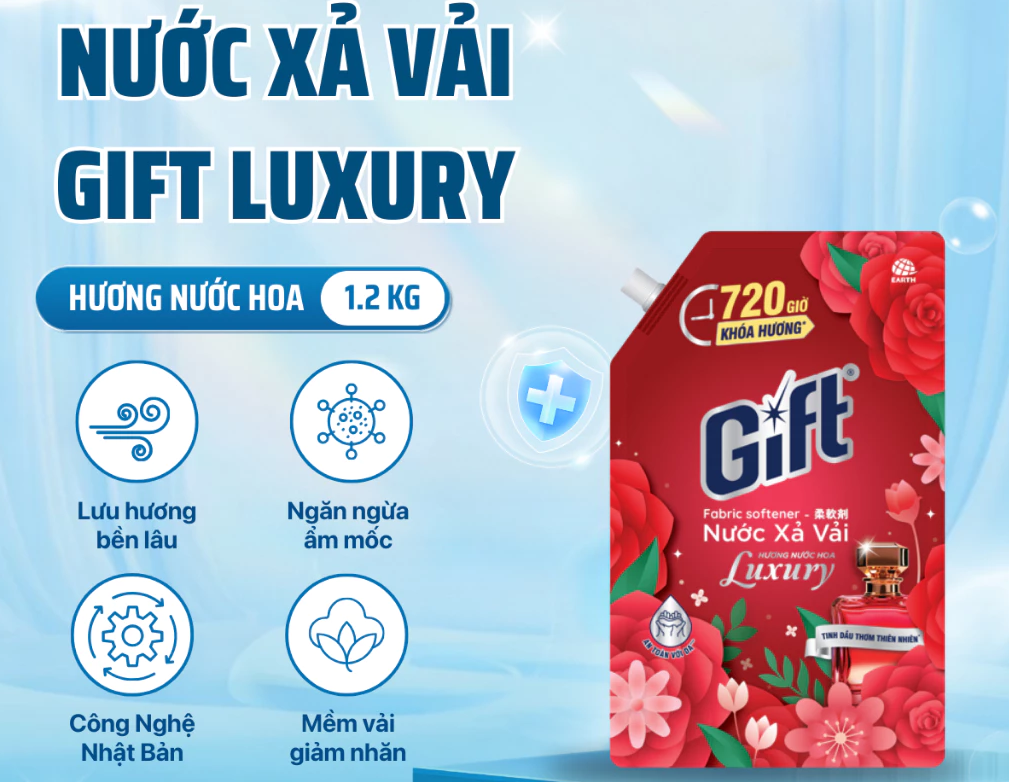  Nước Xả Vải Gift Kháng Khuẩn, Lưu Hương Thơm Bền Lâu 3.2kg 