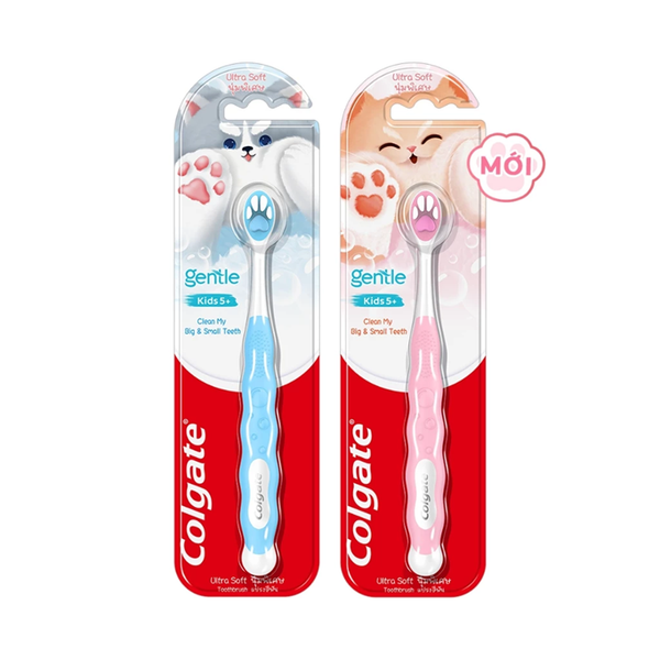  Bàn chải Colgate cho bé 5+ tuổi Fluffy Paw họa tiết thú cưng đáng yêu, lông chải siêu mềm 