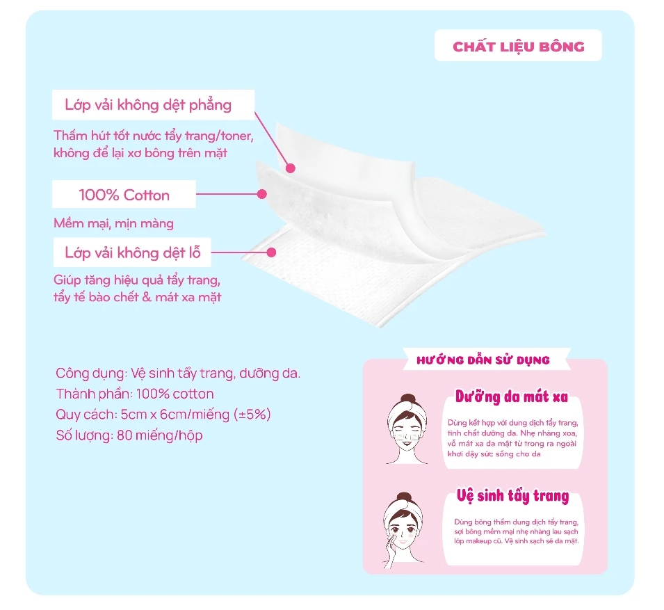  Bông Tẩy Trang Đa Dụng PUFFME, 500 Miếng/Bao 