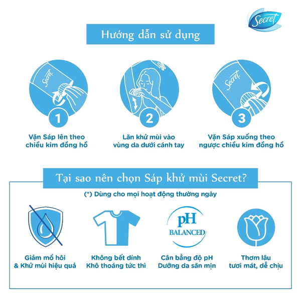  Sáp Khử Mùi SECRET 73g Giảm tiết mồ hôi và dưỡng da săn mịn, nhiều mùi hương - Mỹ 