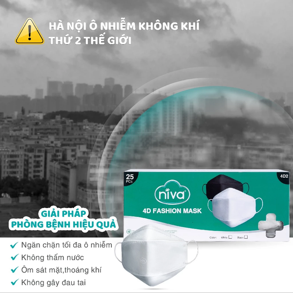  Khẩu Trang Niva 4D Mask KF94 Người Lớn 25 Chiếc Ngăn Bụi Mịn, Kháng Khuẩn, Không Kích Ứng Da 