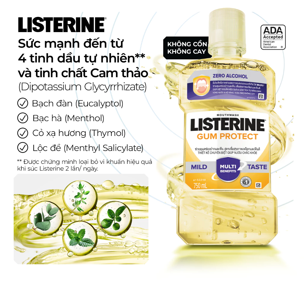  Nước Súc Miệng Listerine Gum Protect Zero Alcohol Giúp Nướu Chắc Khỏe 750ml 