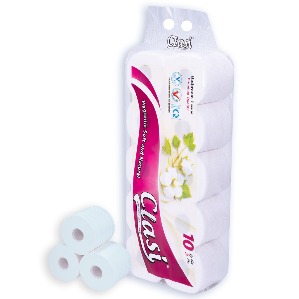  Giấy vệ sinh Clasi hoa bông hồng có lõi 3 lớp 10 cuộn/lốc 
