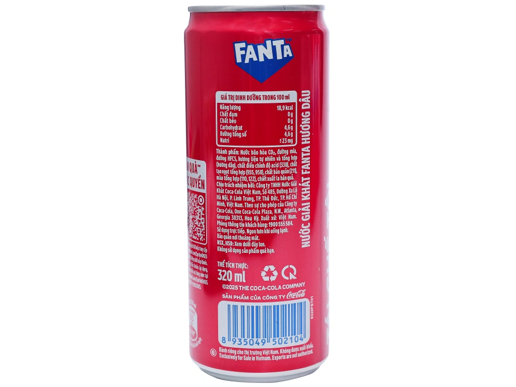  Nước Giải Khát Có Gas Fanta Hương Dâu 320ml/Lon 