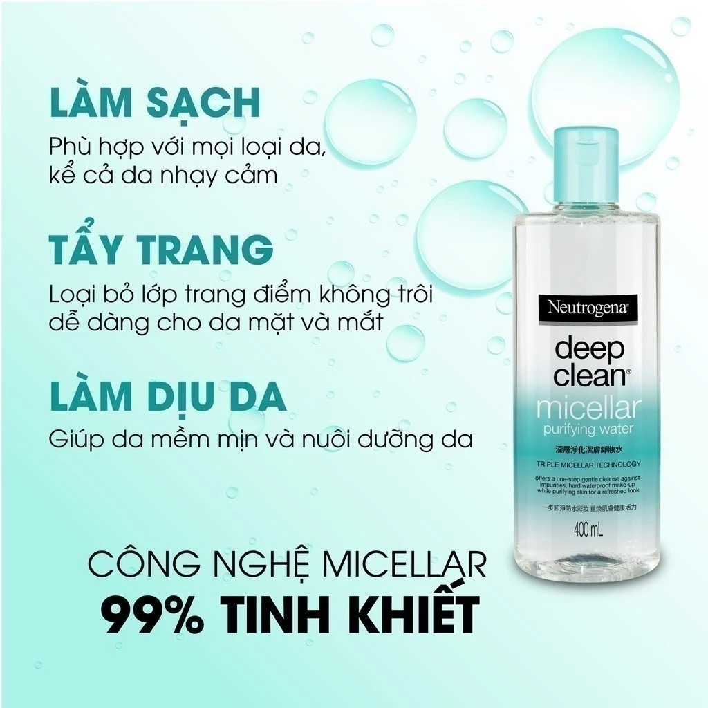  Nước tẩy trang Không Cồn thanh lọc và làm sạch sâu Neutrogena Deep Clean Micellar Purifying (400ml) 