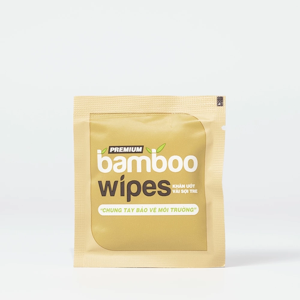  Túi 50 gói khăn ướt vải sợi tre kháng khuẩn EcoBamboo gói 1 tờ không mùi 