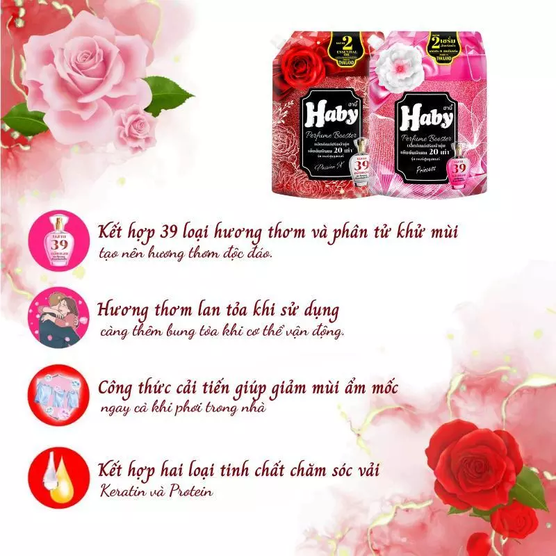  Nước Xả Vải HABY Nội Địa Thái Lan Hương Nước Hoa - Đậm đặc, Lưu hương, Khử mùi ẩm mốc, Mềm vải Dây 12 Gói 