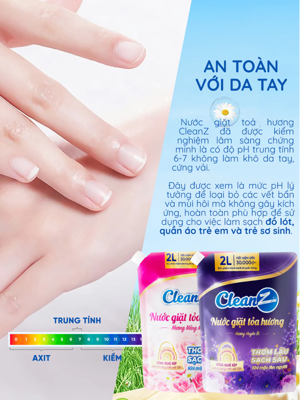  Nước Giặt Xả Tỏa Hương CleanZ Công Nghệ Sạch Sâu, Đánh Bay Vết Bẩn, Hương Thơm Mềm Mại, Bảo Vệ Màu Quần Áo 2L 