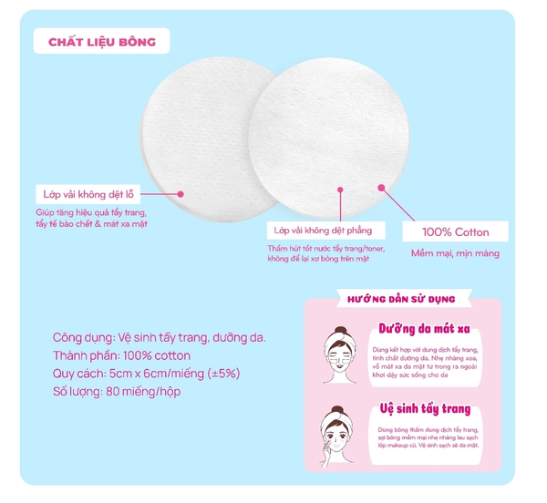  Bông Tẩy Trang Tròn PUFFME 80 Miếng/Bao 
