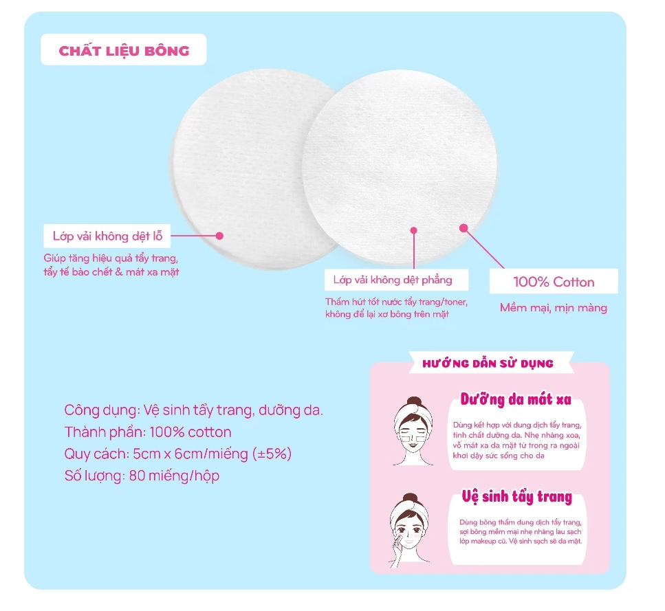  Bông Tẩy Trang Tròn PUFFME 80 Miếng/Bao 