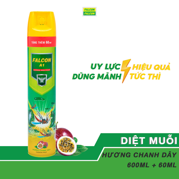  Bình xịt muỗi FALCON A1 600ml hương chanh dây + Tặng thêm 60ml 