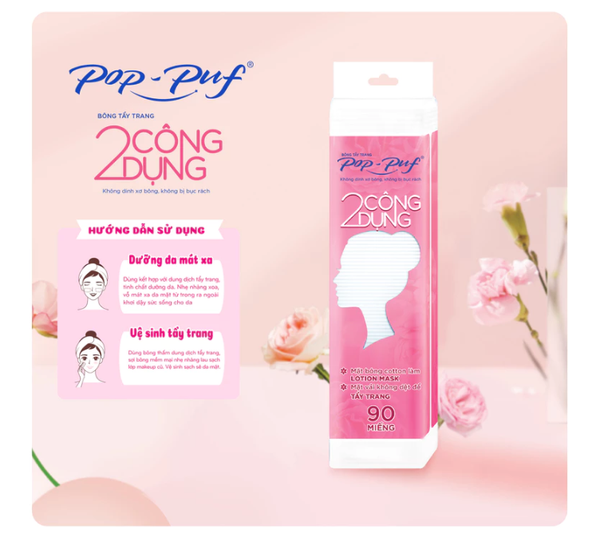  Bông Tẩy Trang 2 Công Dụng POP-PUF Bao Zipper 90 Miếng | Bông Cotton Mềm Mại Dịu Nhẹ Cho Da 