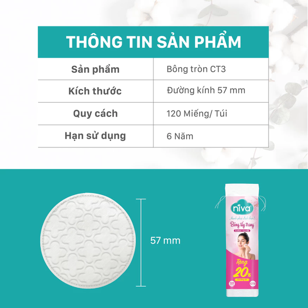  BÔNG TẨY TRANG NIVA CT3 TÚI 120 MIẾNG 