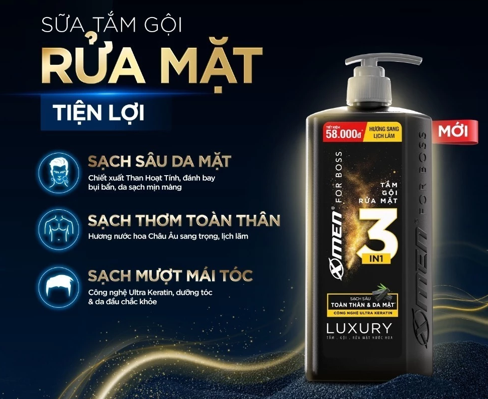  Tắm Gội Rửa Mặt XMen for Boss 3in1 Luxury 630g 350g / Tắm Gội Legend 630g / Intense 650g Hương Nước Hoa Châu Âu 