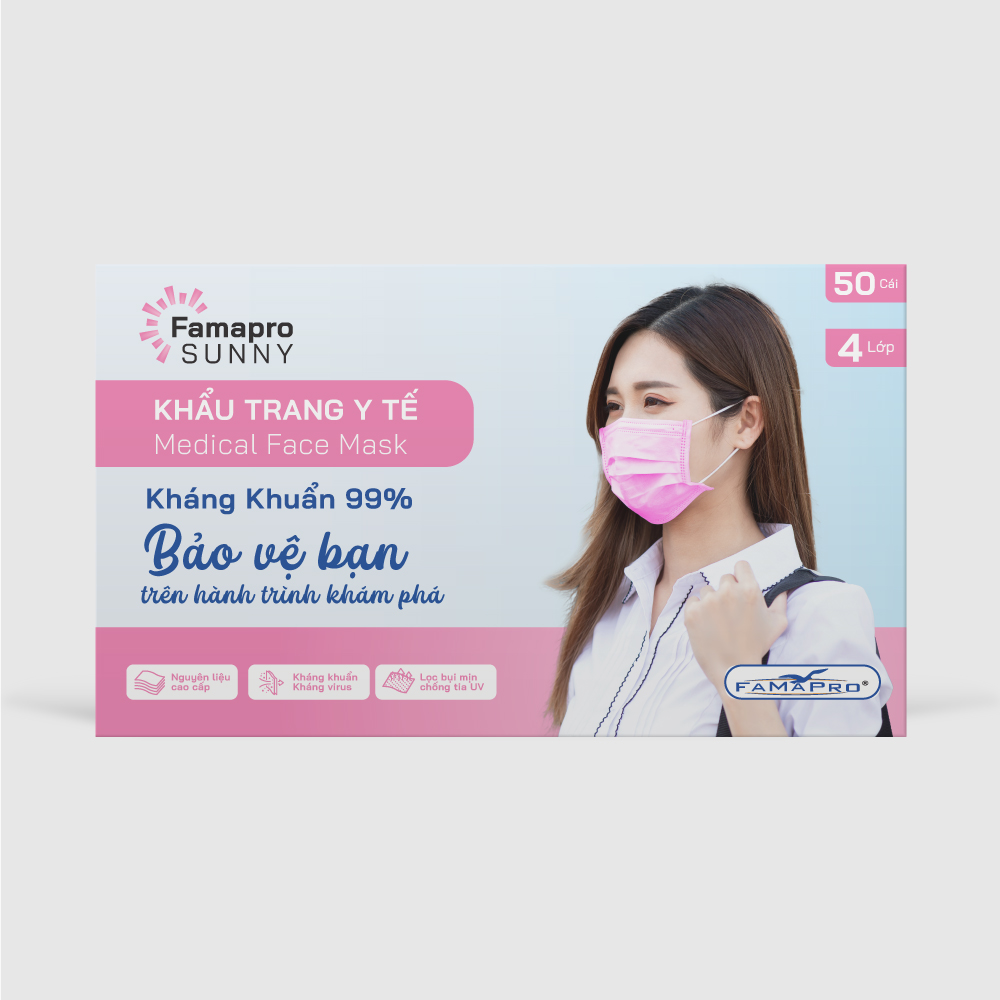  Khẩu trang y tế Famapro Sunny 4 lớp 50 cái/ hộp 