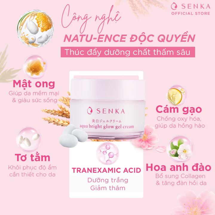  Kem đêm dưỡng trắng hồng - mờ thâm sạm Senka Aqua Bright Glow Gel Cream 50g 