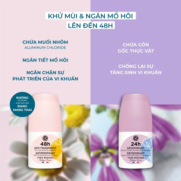  Lăn khử mùi ngăn mùi suốt 24H - 48H Yves Rocher 50ml (nhiều phân loại) 