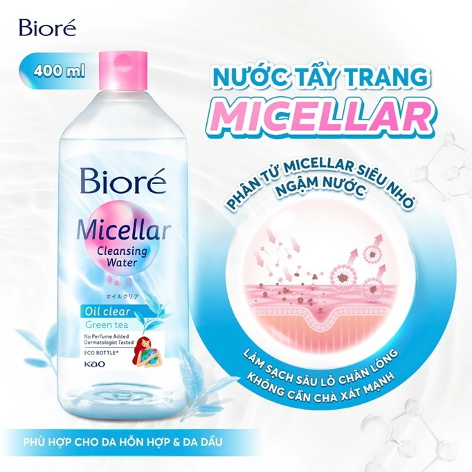  Biore Nước Tẩy Trang Hoàn Hảo Sạch Nhờn Biore Make Up Remover Perfect Cleansing Water Oil Clear 400ml 