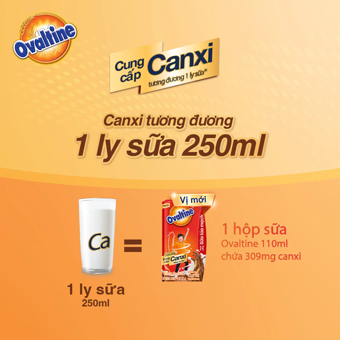  Thức uống lúa mạch thêm Canxi hương vị sô-cô-la Ovaltine hỗ trợ tăng chiều cao (110ml x 4) 