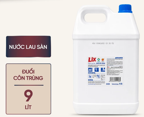  Nước lau sàn Lix đuổi côn trùng 9L an toàn thơm ngát hiệu quả trên các chất liệu sàn 