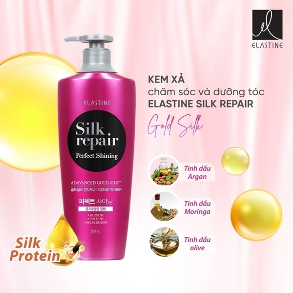  Kem xả nuôi dưỡng tóc Elastine Silk Repair Perfect Shining Gold Silk 550ml 