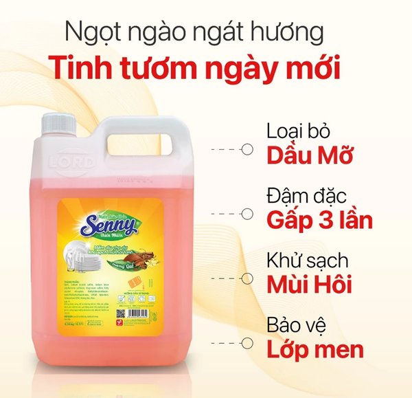 Nước Rửa Chén Dầu Rửa Bát Senny Hương Quế Đậm Đặc Loại Bỏ Dầu Mỡ Giúp Bát Đĩa Sạch Sẽ Sáng Bóng 9.36 kg 