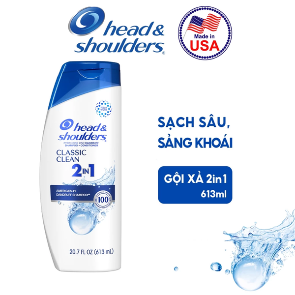  Dầu Gội Và Xả 2in1 Sạch Gàu HEAD & SHOULDERS Mỹ Sạch Sâu/ Dành Cho Da Đầu Khô/ Suôn Mượt/ Hương Nước Hoa - Chai 613ML 