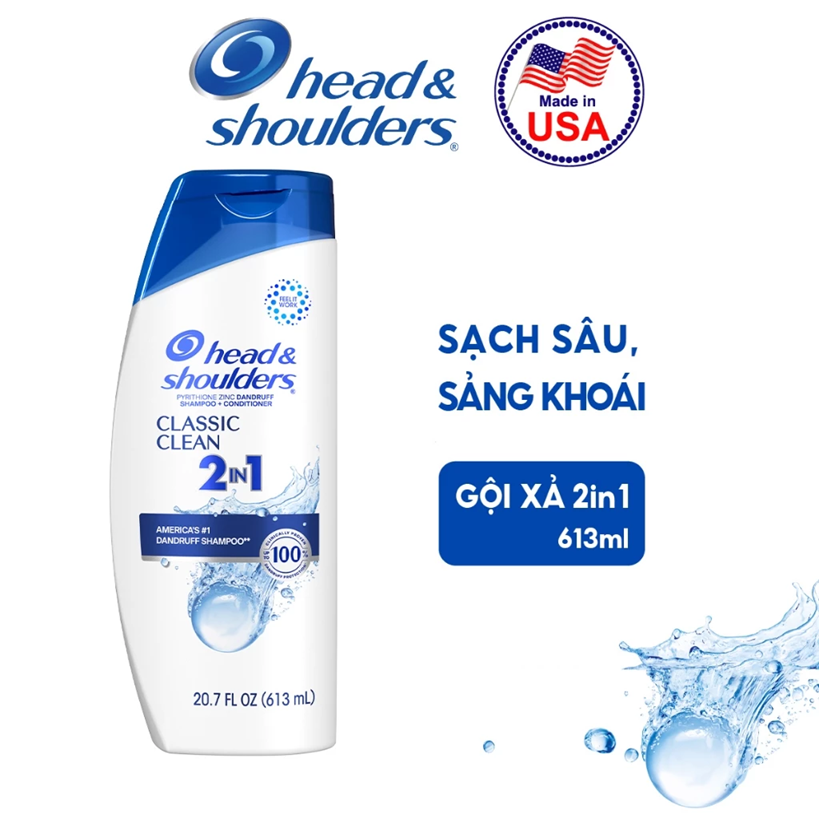 Dầu Gội Và Xả 2in1 Sạch Gàu HEAD & SHOULDERS Mỹ Sạch Sâu/ Dành Cho Da Đầu Khô/ Suôn Mượt/ Hương Nước Hoa - Chai 613ML 