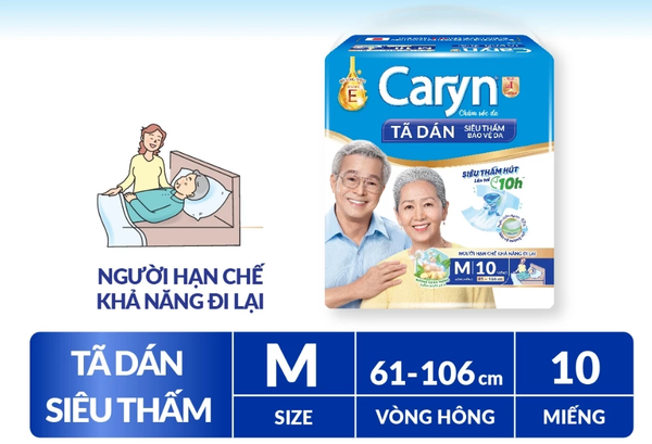  Tã/Bỉm dán người lớn siêu thấm Caryn dành cho người hạn chế khả năng đi lại Size M (10/20/40pcs) 