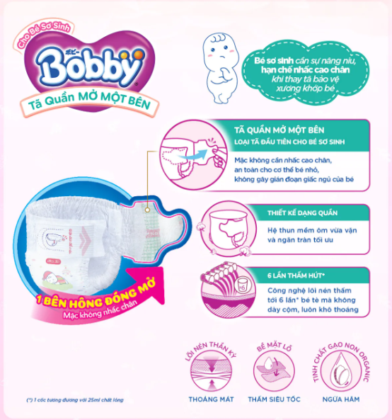  Tã quần mở một bên Bobby dành cho bé sơ sinh size NB70+6/NB-S74/S80/ S-M62 