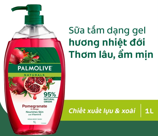  Sữa tắm Palmolive dạng gel chiết xuất Lựu & Xoài và Muối biển cho da mềm mịn, thơm sảng khoái 1L 