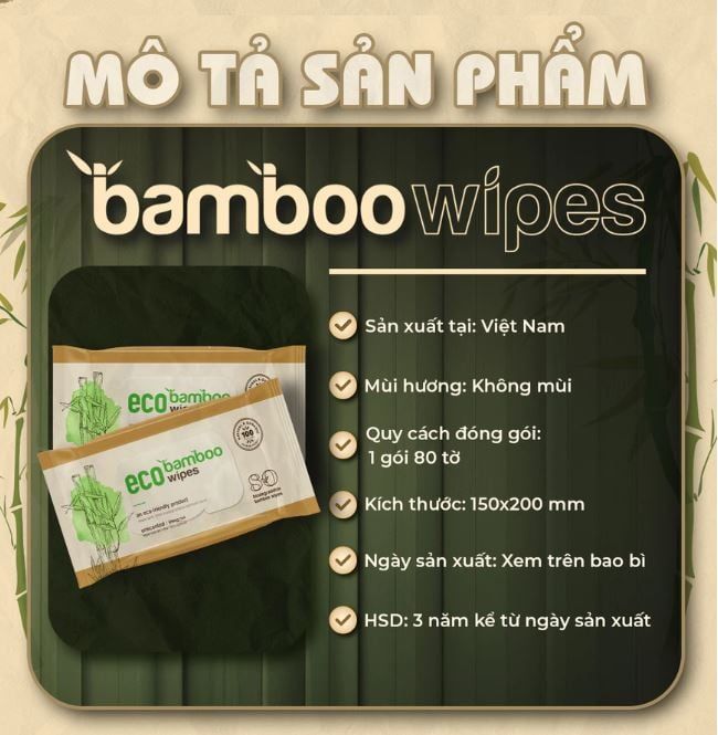  Khăn ướt vải sợi tre kháng khuẩn EcoBamboo gói 80 tờ không mùi 