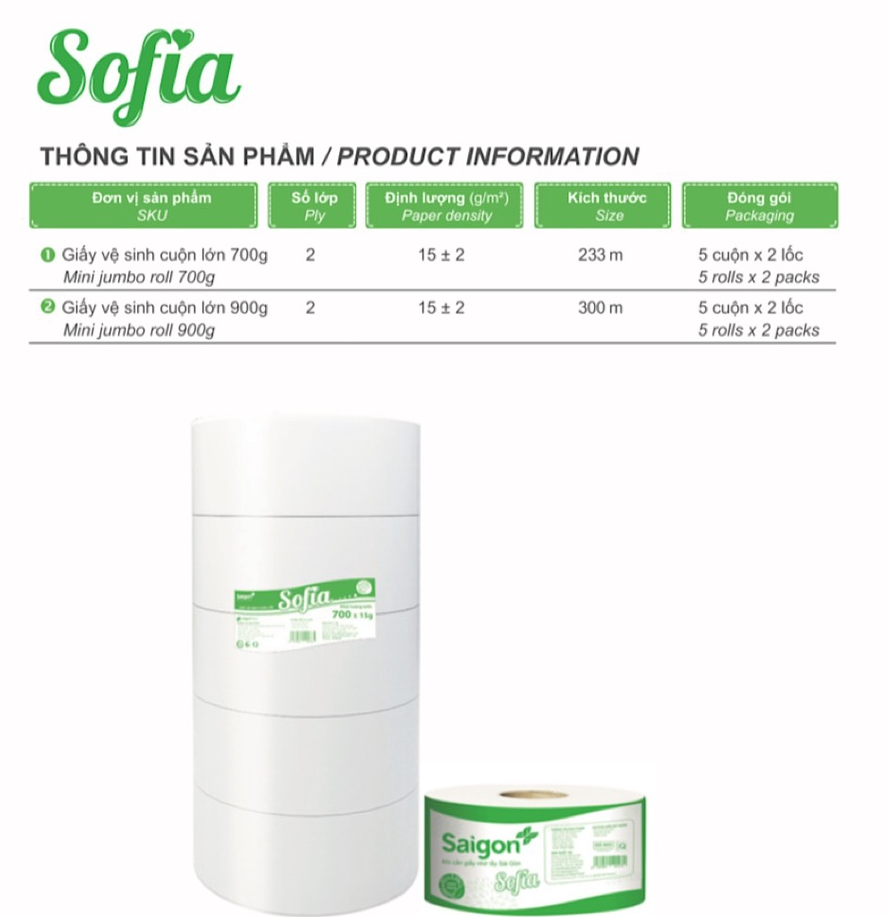  Giấy Vệ Sinh Cuộn Lớn 2 Lớp Cao Cấp Sài Gòn Sofia 700g 