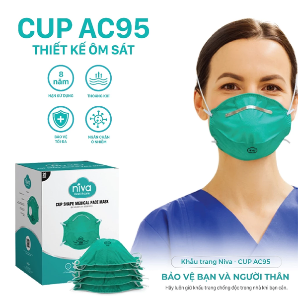 Khẩu Trang Niva N95 Cup AC95 Ngừa Vi Khuẩn Virus, Đạt Chuẩn FDA 