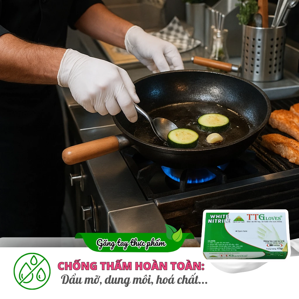 Găng Tay Nấu Ăn Kitchen And Food TTGLOVES Nitrile Không Bột Màu Trắng 4.5gr (Hộp 100 Chiếc) 