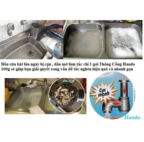  Bột Khử Mùi Xử Lý Nghẹt Đường Ống Nước Nội Địa Hando 100G (Dùng cho chất thải hữu cơ) 