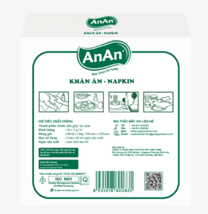  Khăn ăn AnAn 1 lớp 100 tờ 330 x 330mm 