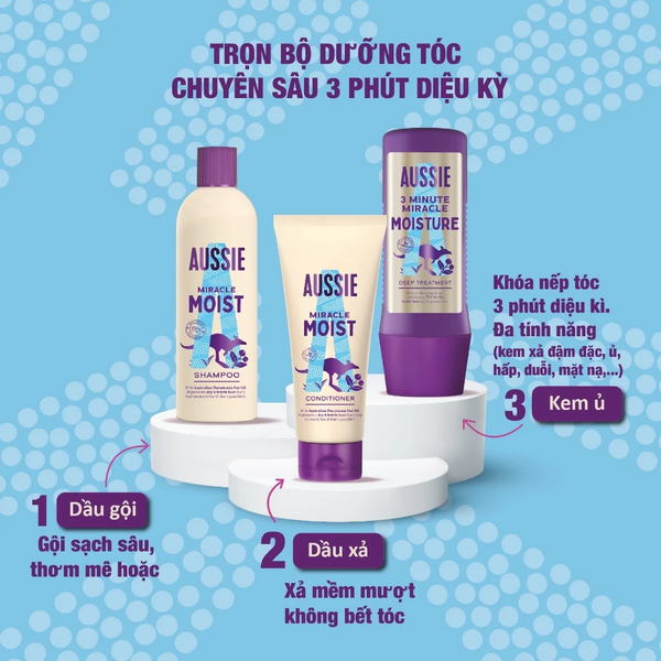  Dầu Gội/ Dầu xả/ Kem ủ Aussie giúp tóc chắc khỏe, Suôn mượt và bồng bềnh - Châu Âu 