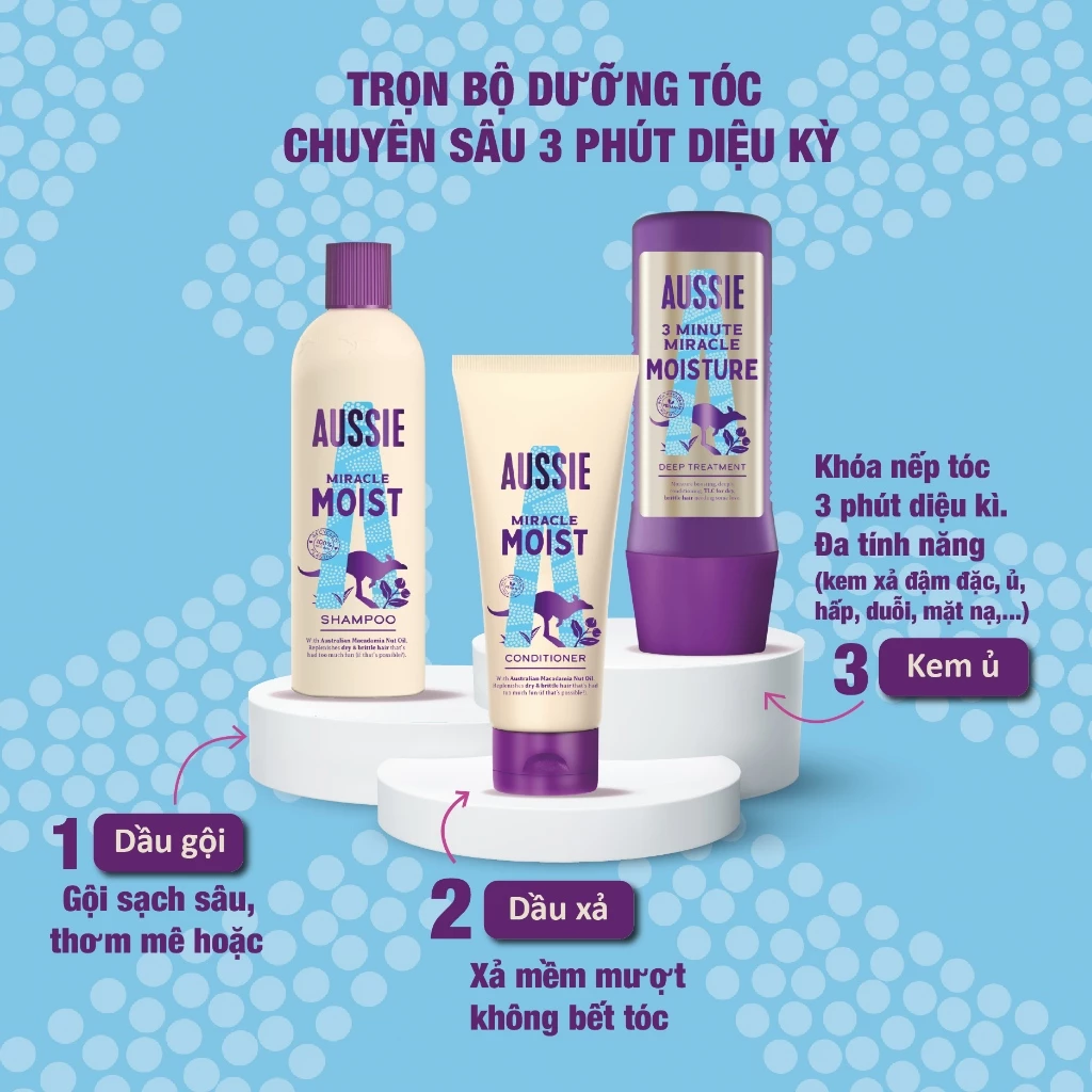  Dầu Gội/ Dầu xả/ Kem ủ Aussie giúp tóc chắc khỏe, Suôn mượt và bồng bềnh - Châu Âu 