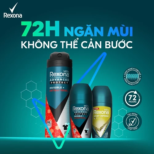  Xịt/lăn khử mùi Rexona 72H kháng khuẩn thể thao dành cho nam 135/45ml 