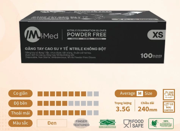  Găng tay y tế không bột nitrile màu đen IMED 3.5g hộp 100 chiếc 
