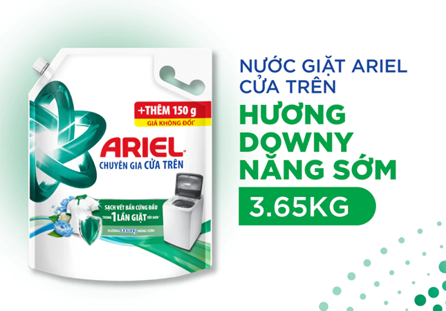  Nước Giặt ARIEL Chuyên Gia Cửa Trên Ngăn Lem Màu Hương Downy Nắng Sớm/ Nước Hoa Túi 3.65KG 