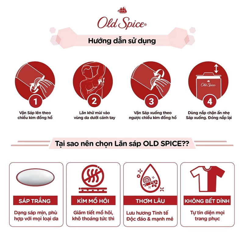 Sáp Khử Mùi & Ngăn tiết Mồ hôi OLD SPICE 73g/85g, dưỡng da săn mịn, nhiều mùi hương (Sáp trắng) - Mỹ 