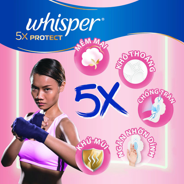  Băng Vệ Sinh WHISPER 5X Bảo Vệ Mặt Bông Siêu Mỏng Cho Ngày Thường Và Ngày Nhiều Khô Thoáng 