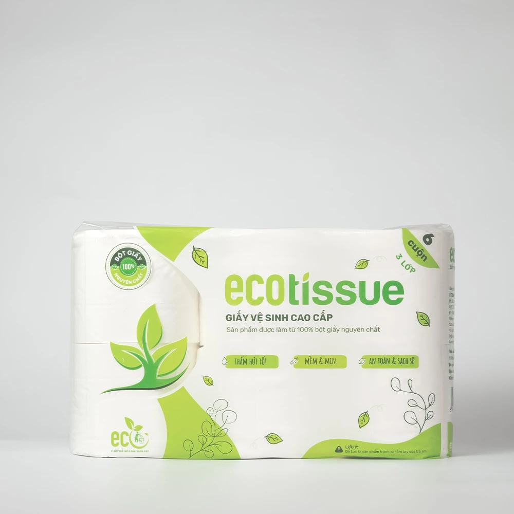  Giấy vệ sinh giấy cuộn cao cấp EcoWipes dày 3 lớp có lõi/ không lõi mềm mịn dai thấm hút tốt 