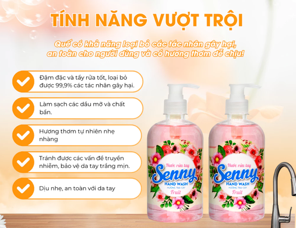  Nước Rửa Tay SENNY Hương Trái Cây Tự Nhiên Thơm Nhẹ Làm Sạch Khử Mùi Bảo Vệ Da Tay Trắng Mịn 500g 