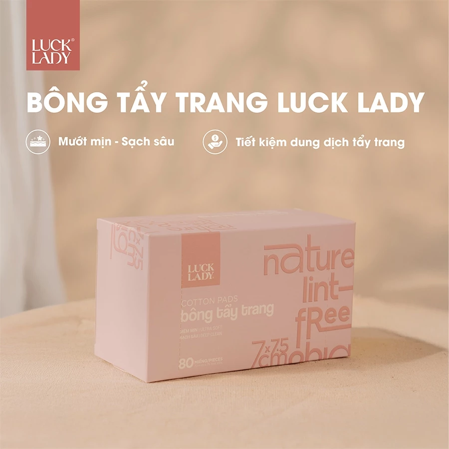  Bông tẩy trang Luck Lady cao cấp dạng hộp giấy 80 miếng/hộp, kích thước bông 7x7,5cm,mềm mịn, làm sạch da 