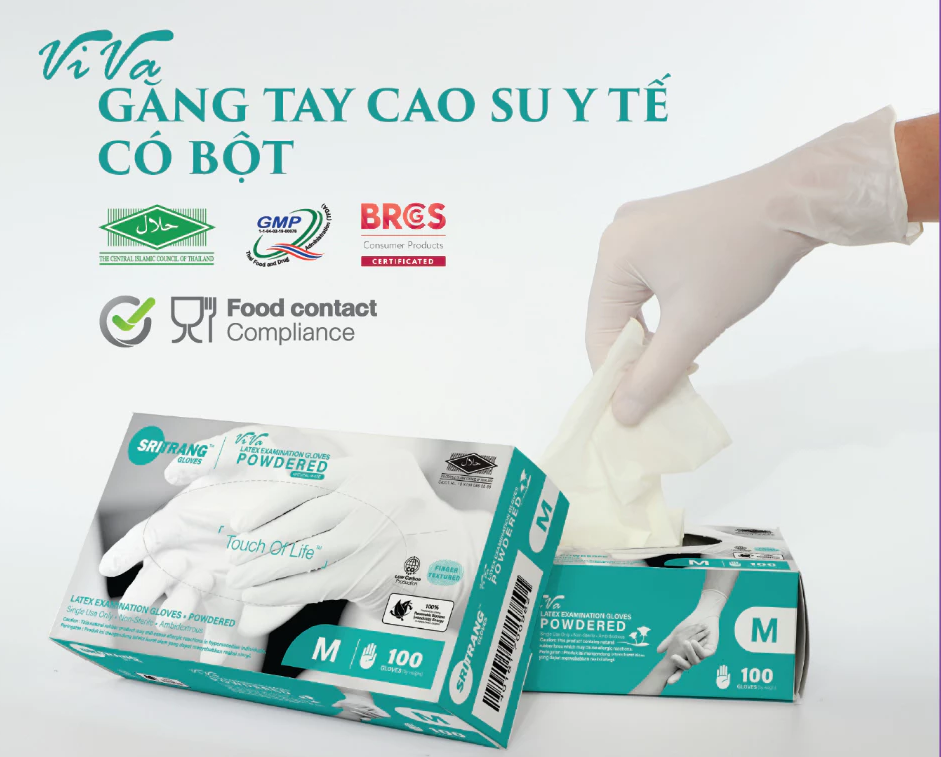 Găng tay cao su y tế Latex Có Bột Sri Trang VIVA 4.8g 100 chiếc/hộp 