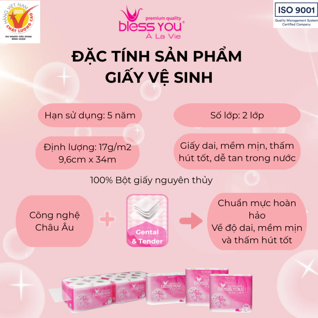  Giấy vệ sinh Bless You Alavie (6 cuộn/ lốc) 